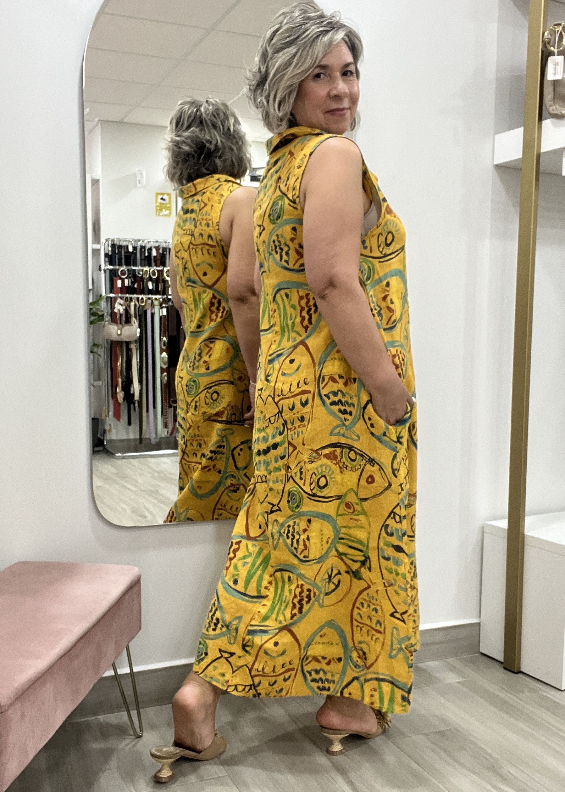 VESTIDO LINO ESTAMPADO LARGO - Imagen 4