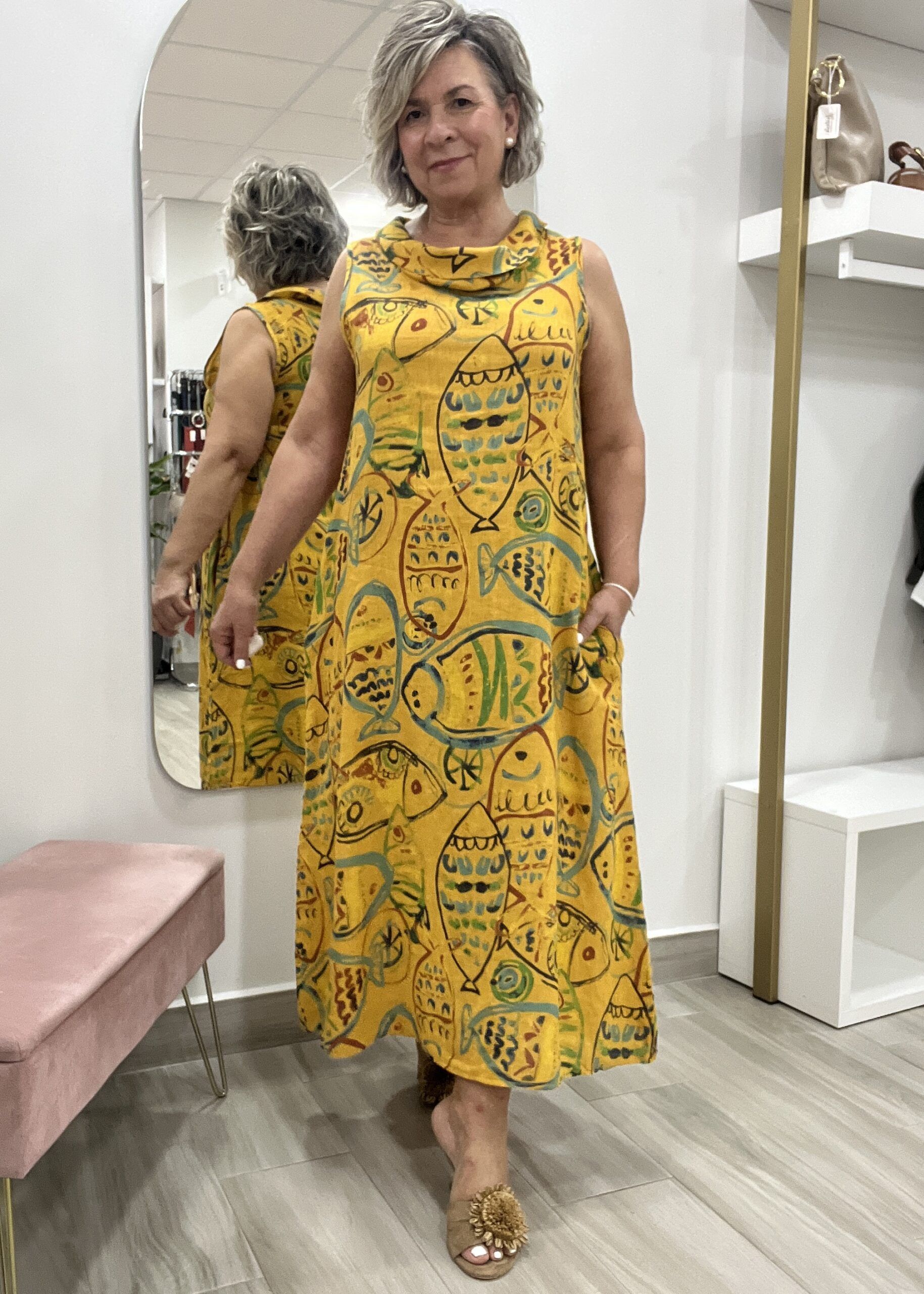 VESTIDO LINO ESTAMPADO LARGO - Imagen 3