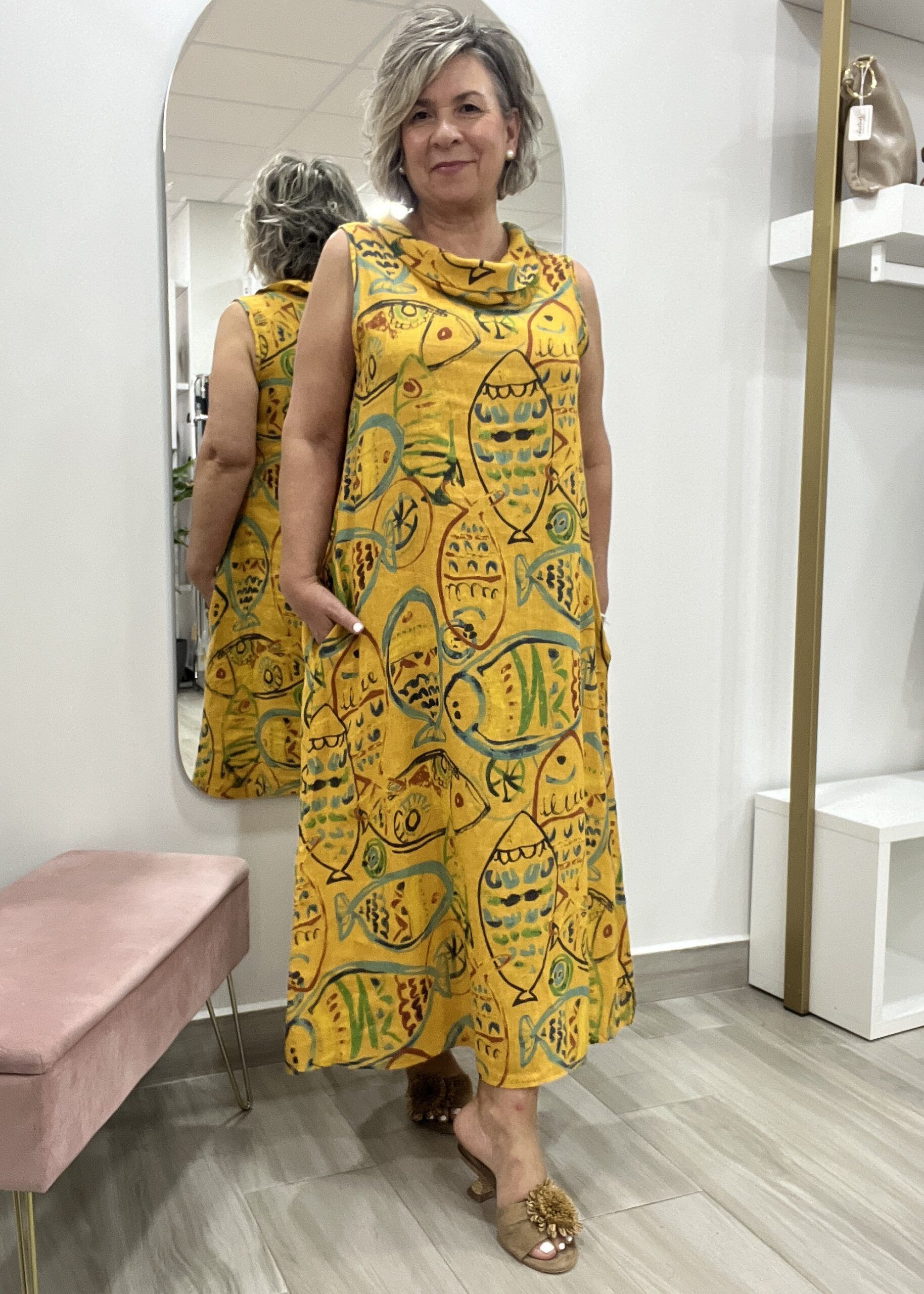 VESTIDO LINO ESTAMPADO LARGO - Imagen 2